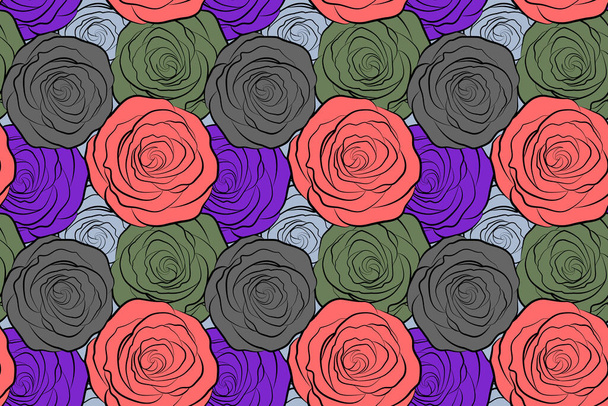 Watercolor multicolored roses seamless pattern. Hand painted sketch with abstract rose flowers. Floral card design. - Photo, Image