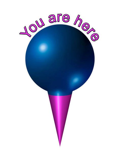 A 3D Usted está aquí icono de estilo pin con esfera azul y punto púrpura
 - Foto, imagen