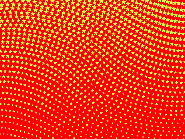 Ein wellenförmiges Muster aus gelben Sternen auf rotem Hintergrund im Retro-Pop-Stil - Foto, Bild