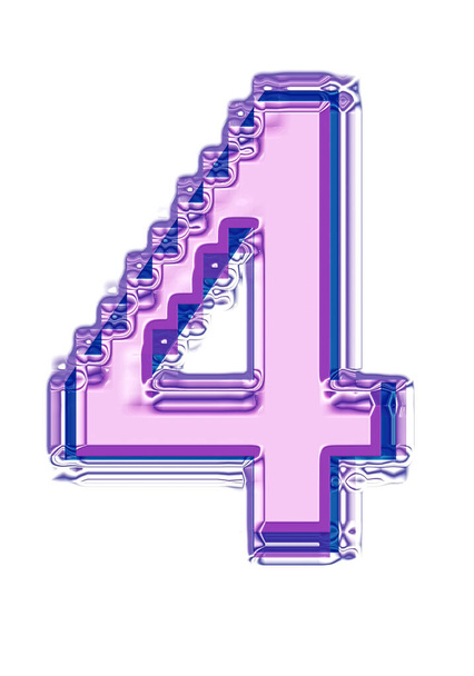 Um belo símbolo bejeweled número 4 em rosa e azul isolado em um fundo branco
 - Foto, Imagem