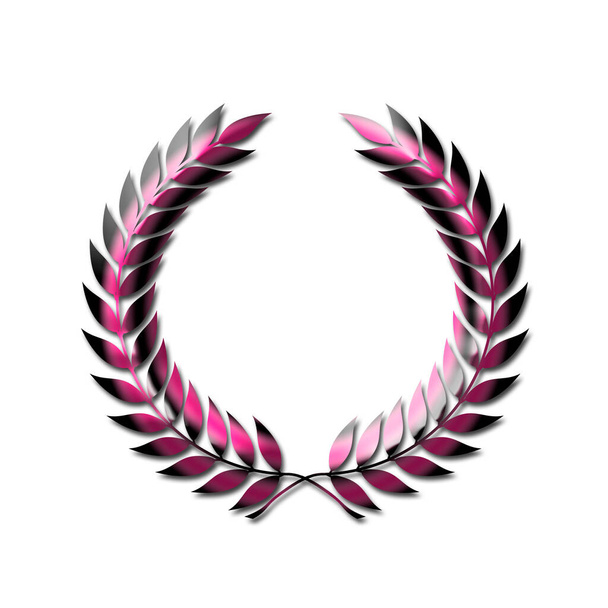 Ein abstraktes Lorbeerkranzsymbol in rosa isoliert auf weißem Hintergrund - Foto, Bild