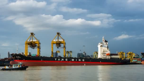 envío de transporte marítimo están bajo organizar gran contenedor contra el cielo nublado
 - Metraje, vídeo