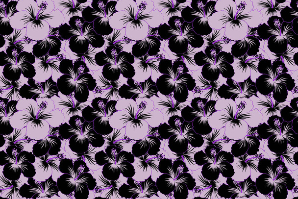 Floral seamless pattern with bright summer flowers in black and violet colors. Endless texture for romantic design, decoration, posters, invitations, advertisement, for textile print and fabric. - Photo, Image