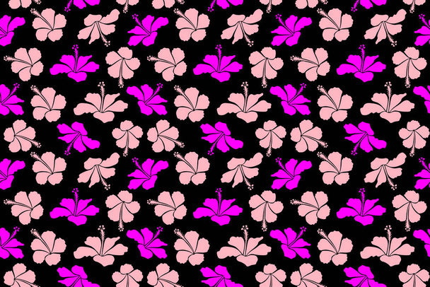 Hibiscus kukkia neutraaleja ja magenta värejä. Vesiväri maalaus vaikutus, kuva hibiscus kukka, kukka monivärinen lehdet eristetty käsin piirretty musta tausta. - Valokuva, kuva
