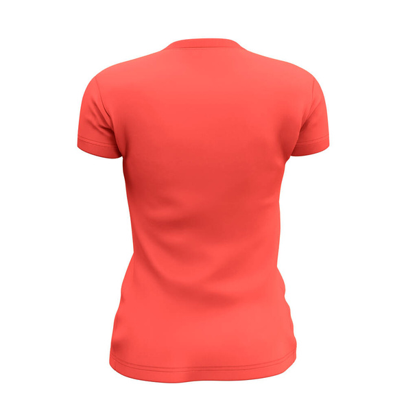 Tämä Back View Naisten V Neck T paidat pilkata In Living Coral Color oli helppokäyttöinen, vain lisätä kuvaajan ja kaikki on tehty. - Valokuva, kuva