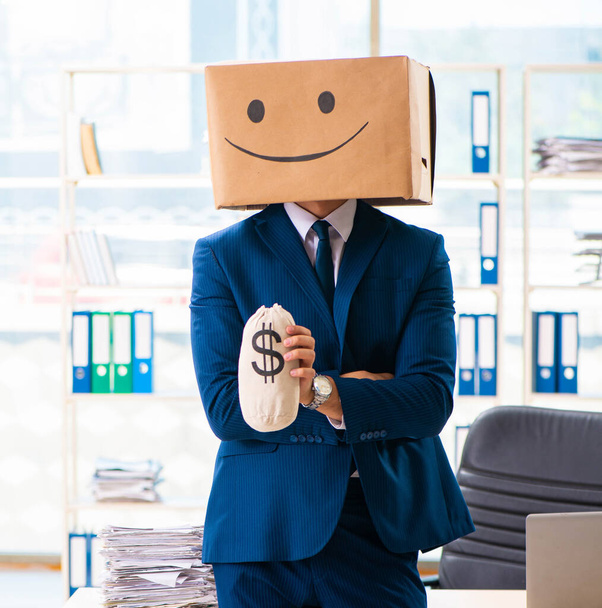 Happy man with box instead of his head - Photo, Image