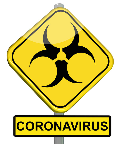 coronavirus covid-19 mers cartello stradale giallo e avviso di testo- rendering 3d
 - Foto, immagini