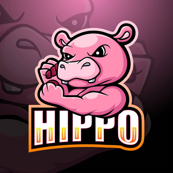 Wektorowa ilustracja projektu logo Hippo maskotki esport - Wektor, obraz