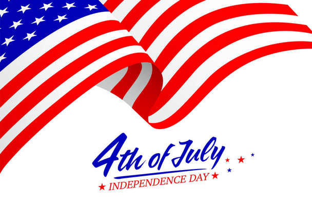 United States of America 4th of July, Independence Day. Calligraphic Fourth of July with flag. Vector typography for banner or poster design. Illustration on white. - Vector, Image