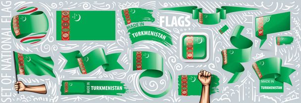 Vector set of the national flag of Turkmenistan in various creative designs - Vector, Image