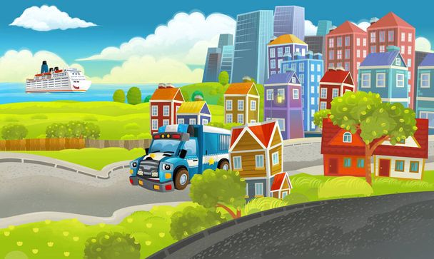 cartoon happy scene with different vehicles cars illustration for children - Фото, зображення