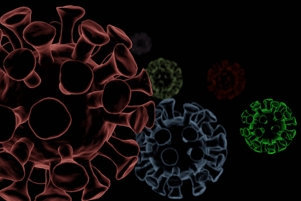 Siyah arkaplanda izole edilmiş virüsün 3 boyutlu çizimi - Fotoğraf, Görsel