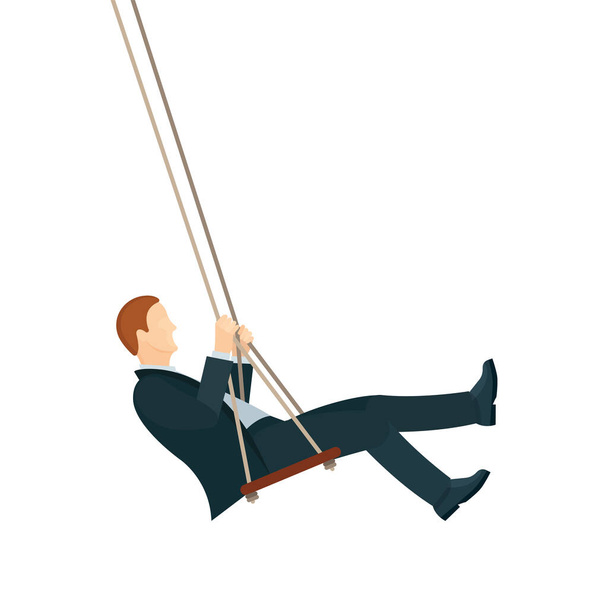Businessman swinging. Man on swing vector illustration. Businessman sitting on a swing. Part of set. - Vector, Image