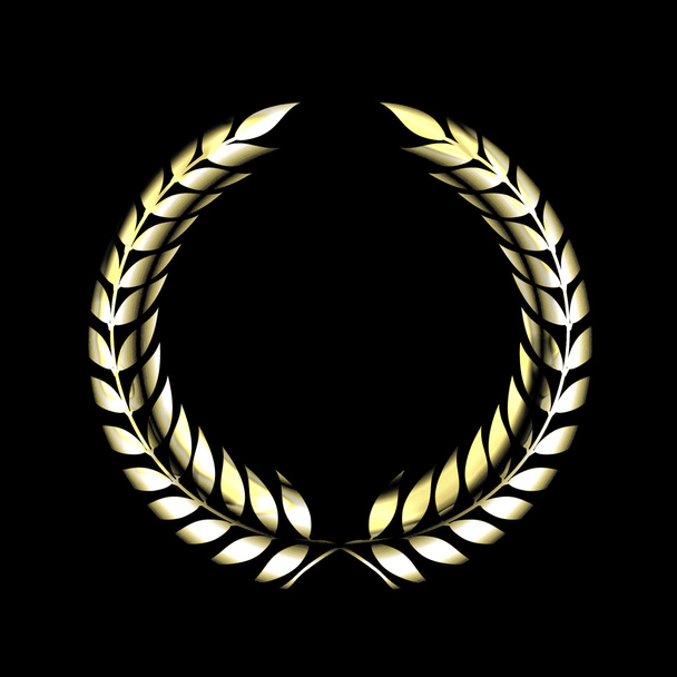 A modern laurel wreath design in metallic gold isolated on a black background - Photo, Image
