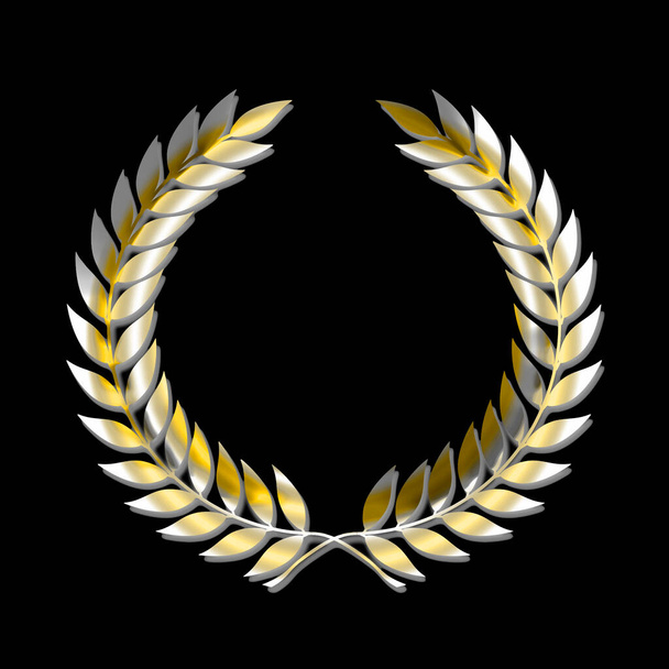 A laurel wreath abstract symbol in gold isolated on a black background - Photo, Image