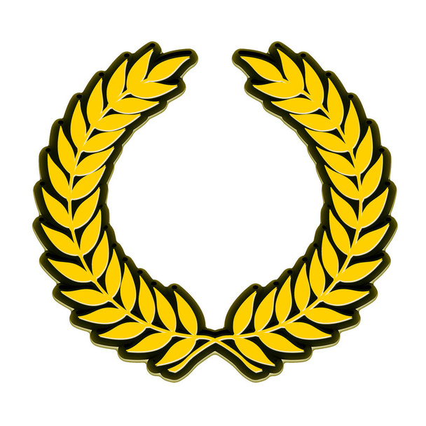 A gold and black laurel wreath symbol in 3D illustration isolated on a white background - Photo, Image