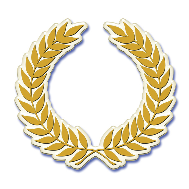 A gold laurel wreath symbol in 3D illustration isolated on a white background - Photo, Image