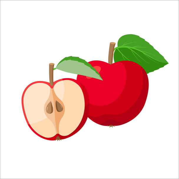 Czerwone jabłka wektor ilustracji izolowane na białym tle. Kawałki i całe jabłko. - Wektor, obraz
