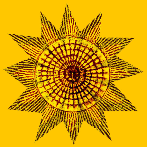  Retro słońce gwiazda dachówka zamiar w żółty i pomarańczowy - Zdjęcie, obraz