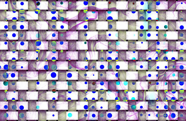 Grungy mozaik absztrakt mintája csempe zöld lila és fehér foltok és örvények - Fotó, kép