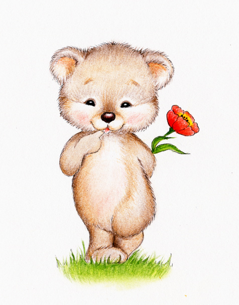 αρκουδάκι με λουλούδι - Φωτογραφία, εικόνα