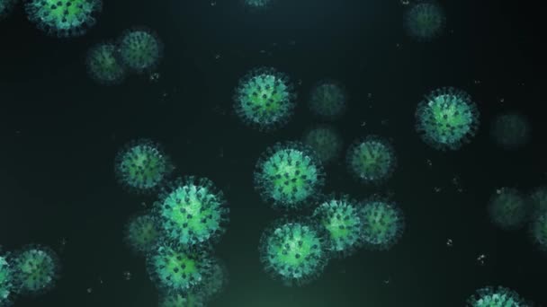 fliegendes blaues Coronavirus mit Teilchen - Filmmaterial, Video