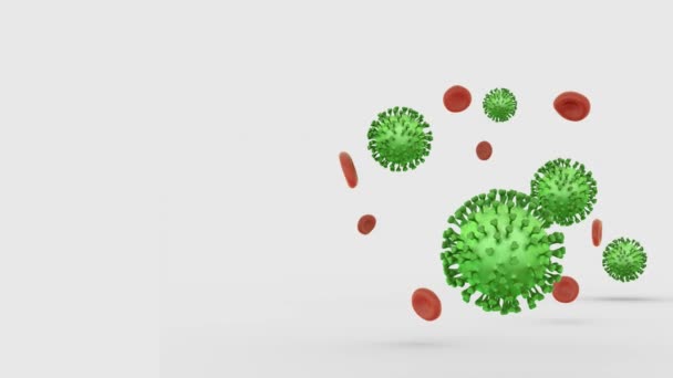 ιπτάμενα κύτταρα αίματος με coronavirus σε λευκό φόντο - Πλάνα, βίντεο