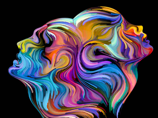 Σειρά χρωμάτων ενότητας. Καλλιτεχνικό υπόβαθρο από πολύχρωμα και σουρεαλιστικά ανθρώπινα προφίλ για χρήση με έργα αγάπης, πάθους, ρομαντικής έλξης και ενότητας - Φωτογραφία, εικόνα