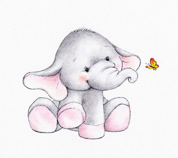 Симпатичний слон з метеликом
 - Фото, зображення