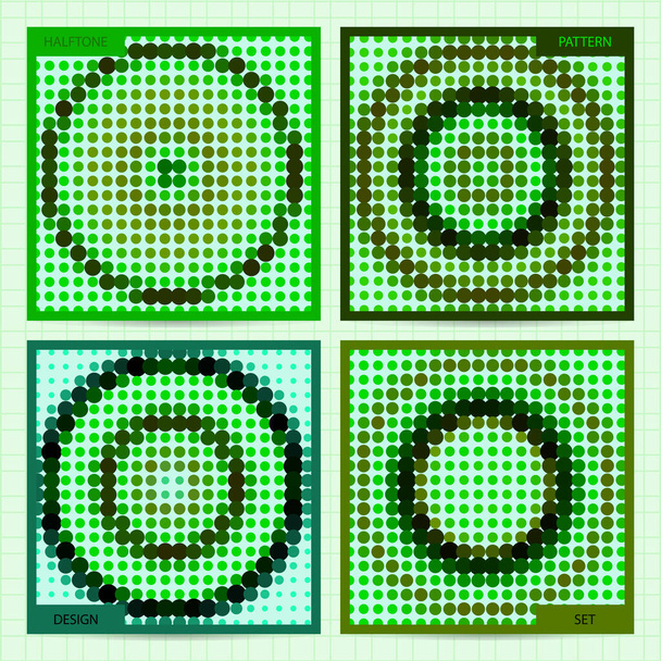 Σύνολο τετράγωνων καρτών με σχέδια halftone σε πράσινα χρώματα. Διανυσματικά επιχειρηματικά πρότυπα για φυλλάδιο, κάρτα, φυλλάδιο, εξώφυλλο, κλπ. - Διάνυσμα, εικόνα