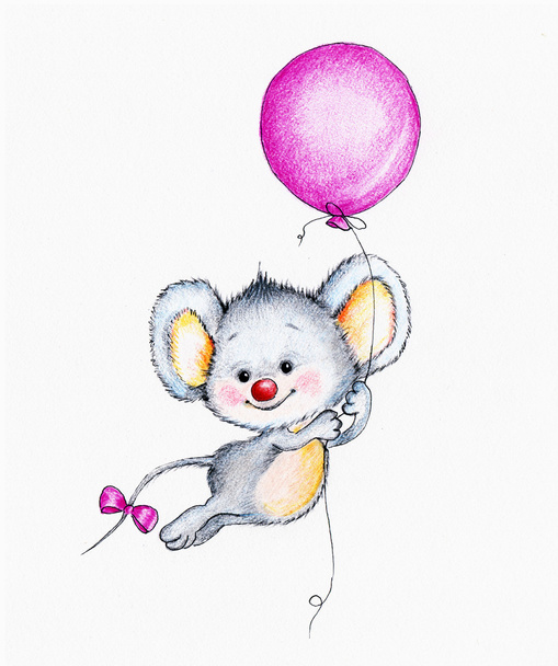 schattig muis vliegen op ballon - Foto, afbeelding