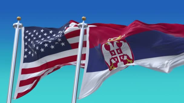 4k Spojené státy americké Usa a Srbsko Národní vlajka hladké pozadí. - Záběry, video
