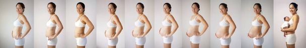 Série obrázků ukazuje asijské matka s jejím rostoucím břichem - Fotografie, Obrázek