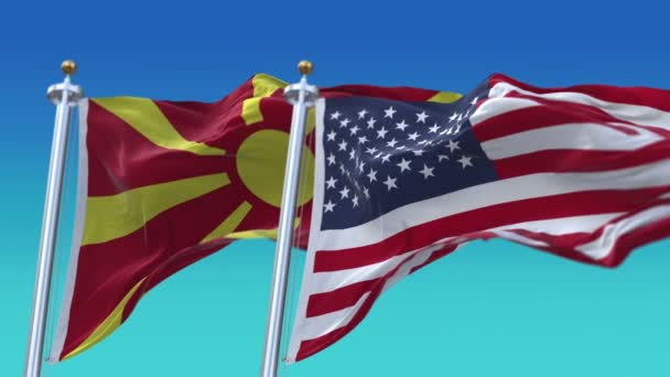 4k Verenigde Staten van Amerika Usa en Noord-Macedonië Nationale vlag achtergrond. - Video