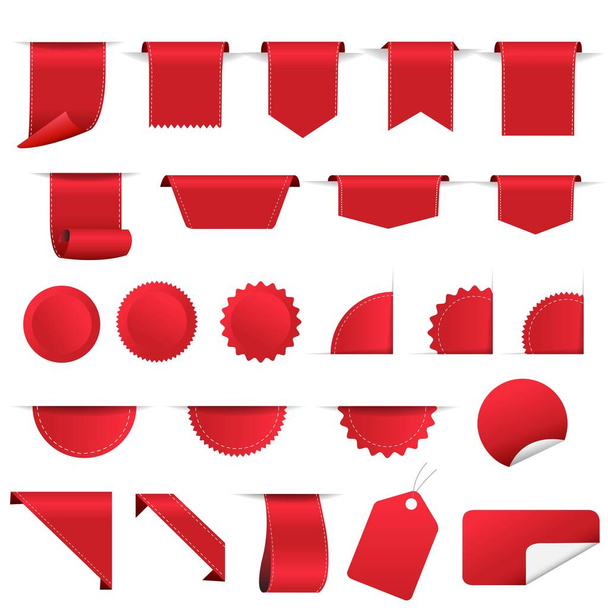 Red Sale Labels And Ribbon Set White background - Vektör, Görsel