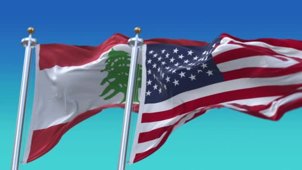 4k Ηνωμένες Πολιτείες Αμερικής ΗΠΑ και Λίβανος Εθνική σημαία φόντο. - Πλάνα, βίντεο