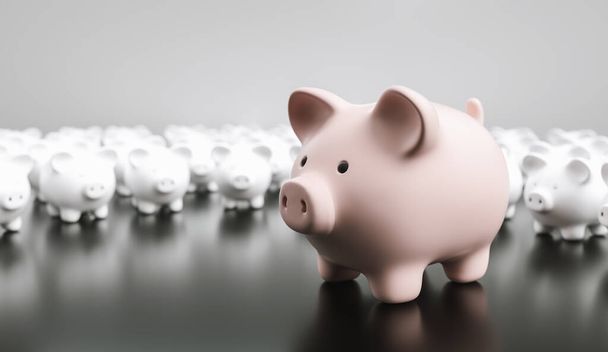 Big piggy bank with small white piggy banks, investment and development concept  - Foto, afbeelding