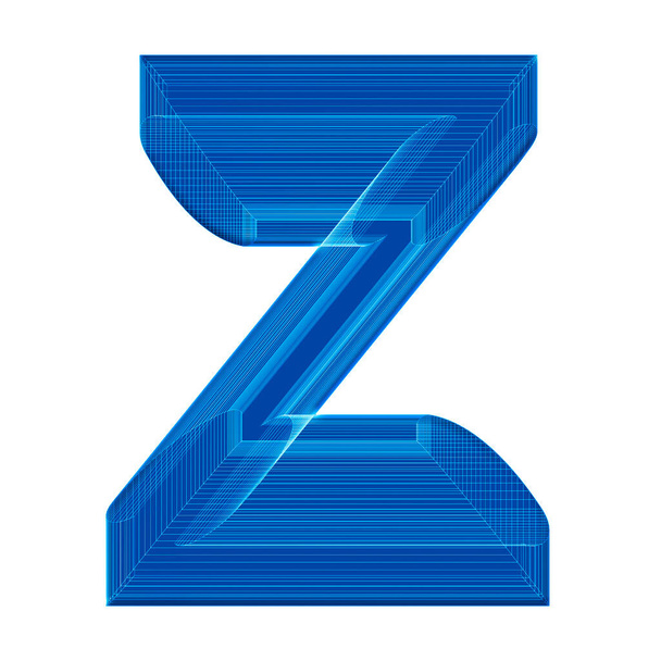 The letter Z in a distinctive unusual wireframe 3D illustration in blue - Photo, Image