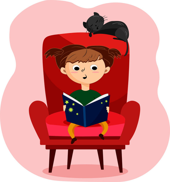 Ilustración vectorial de una niña leyendo un libro
 - Vector, Imagen