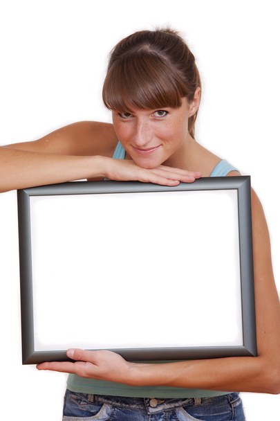 Woman with picture frame - Foto, Imagem