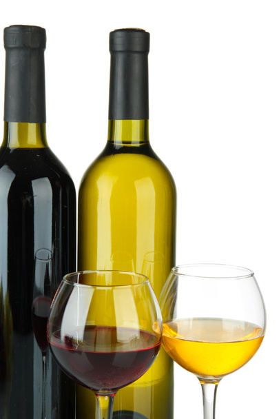bottle of wine and glasses isolated on white - Photo, Image