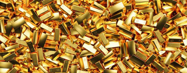 Gold bars in bank vault. Storage, banner size - Fotó, kép