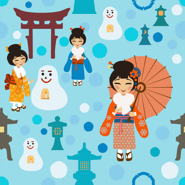 Беззмістовне тло з зимовими традиційними розвагами в Японії - Вектор, зображення