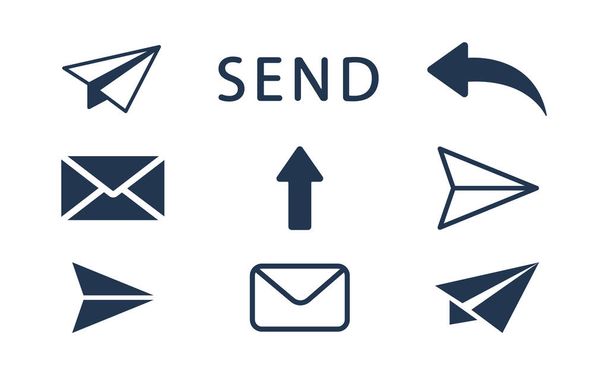 Symbole, um eine Nachricht zu senden. Senden Sie Symbole. Postsymbole. Vektorillustration. - Vektor, Bild