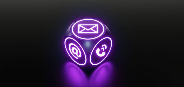 Связаться с иконками на современный неоновый куб игры
 - Фото, изображение