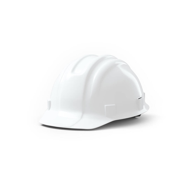 Biały plastikowy kask bezpieczeństwa na białym tle. Renderowanie 3D - Zdjęcie, obraz