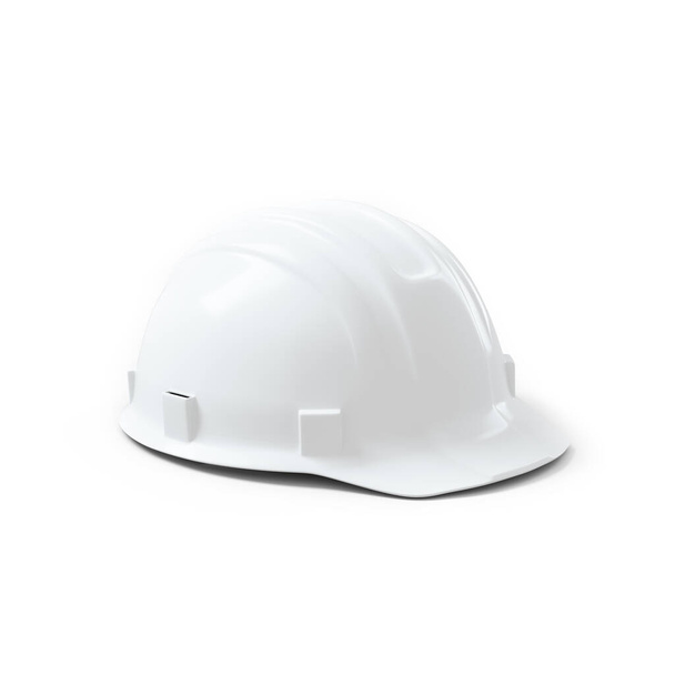 Белый шлем безопасности инженера изолирован на белом фоне. 3D рендеринг
 - Фото, изображение