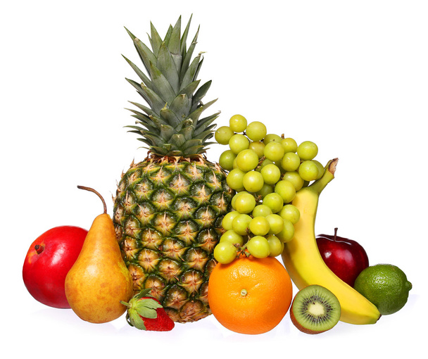 Fruits isolated on white. Assorted tropical fresh fruits. - Zdjęcie, obraz