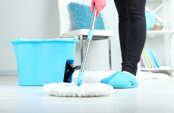 Mopping floor at home close-up - Fotó, kép