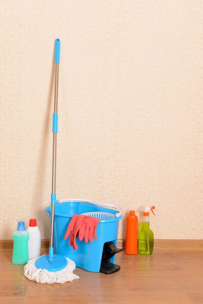 House cleaning equipment with mop - Foto, afbeelding
